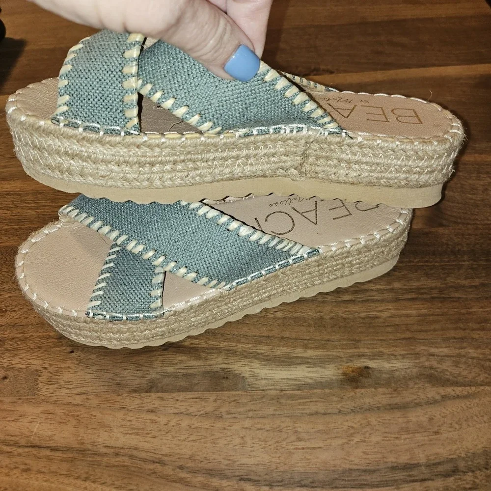 Beach By Matisse Oasis Ladies Blue Espadtille Platform‎ Slides/ Sandals. Sz 7